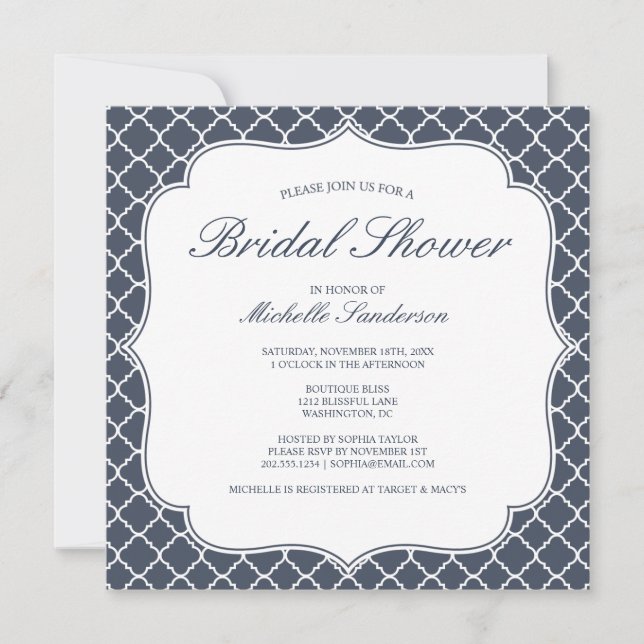 Invitation Fête de la mariée de Quatrefoil de marine (Devant)