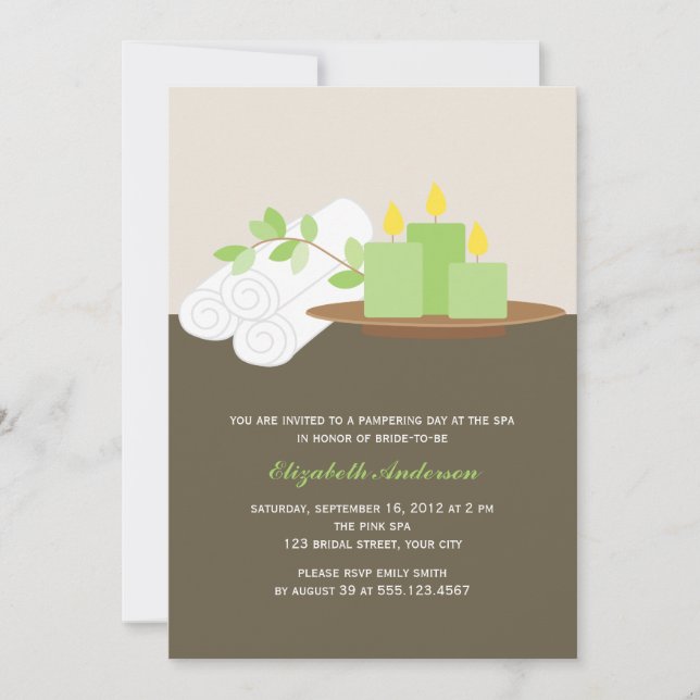 Invitation Fête de la mariée de spa {vert} (Devant)