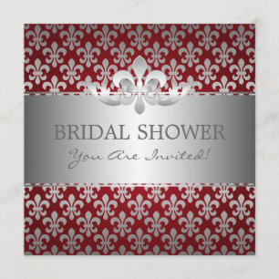 Invitation Fête de la mariée élégante Fleur De Lis Red