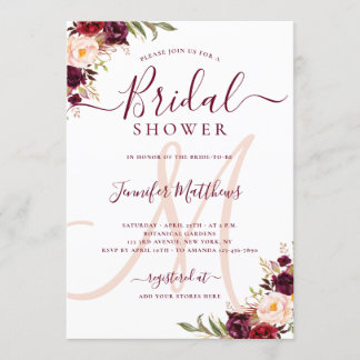 Invitation Fête de la mariée élégante florale de monogramme