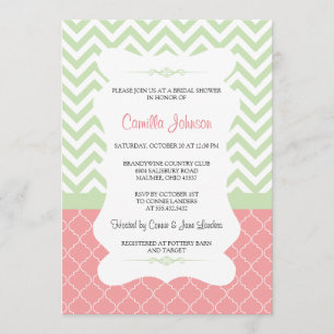 Invitation Fête de la mariée élégante verte et rose moderne