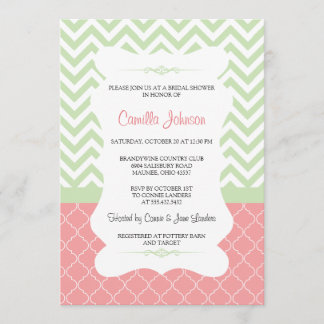 Invitation Fête de la mariée élégante verte et rose moderne