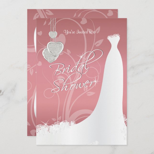 Invitation Fête de la mariée en satin floral de rose (Devant / Derrière)