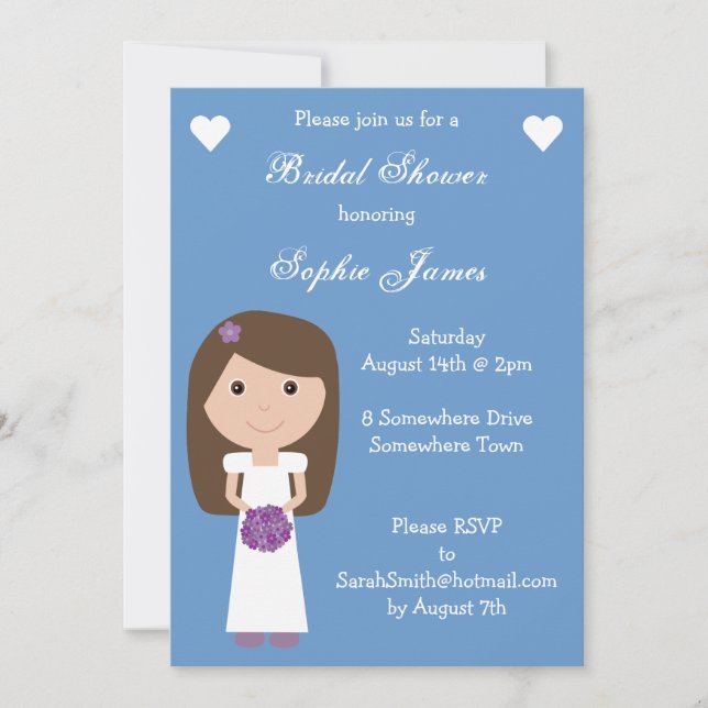 Invitation Fête de la mariée faite sur commande bleue de (Devant)