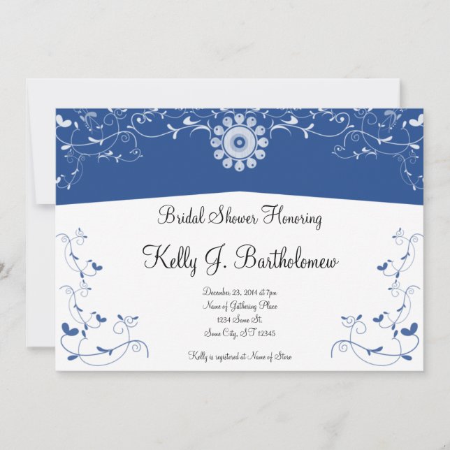 Invitation Fête de la mariée florale blanche bleue de (Devant)