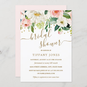 Invitation Fête de la mariée florale de confettis d'or de