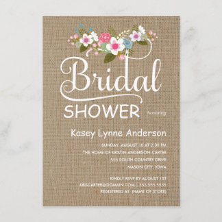 Invitation Fête de la mariée florale de toile de jute
