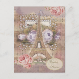 Invitation Fête de la mariée florale de Tour Eiffel chic