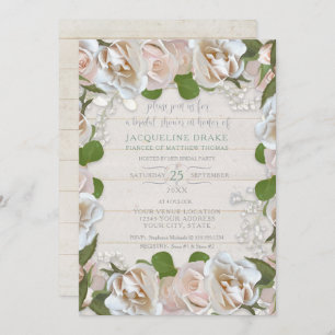 Invitation Fête de la mariée florale en bois de souffle rose