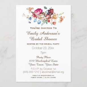 Invitation Fête de la mariée florale vintage élégante simple