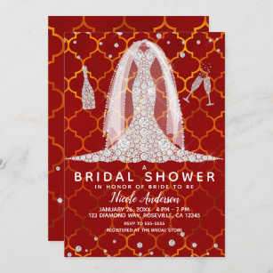 Invitation Fête de la mariée indienne rouge de robe de noces