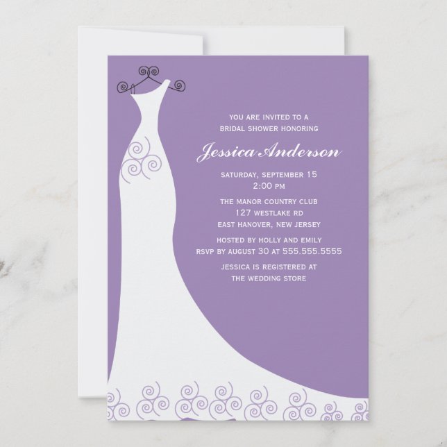 Invitation Fête de la mariée lilas de robe de mariage (Devant)