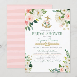 Invitation Fête de la mariée nautique de roses floraux