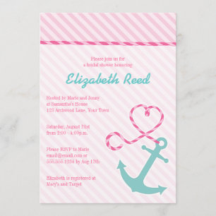 Invitation Fête de la mariée nautique mignonne d'Ancre de