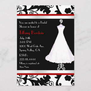 Invitation Fête de la mariée noire de damassé et de robe de