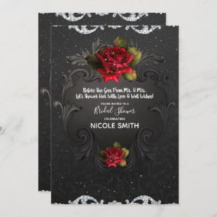 Invitation Fête de la mariée ornementale vintage noire de