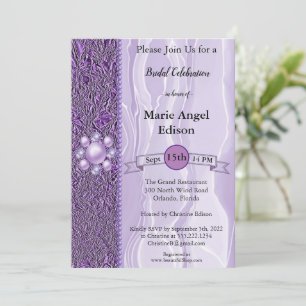 Invitation Fête de la mariée Purple Foil & soie avec Perles I