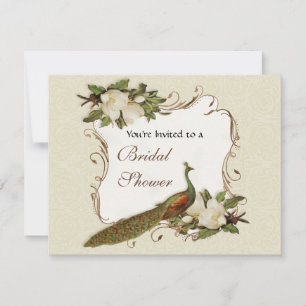 Invitation Fête de la mariée - remous vintage de paon et de