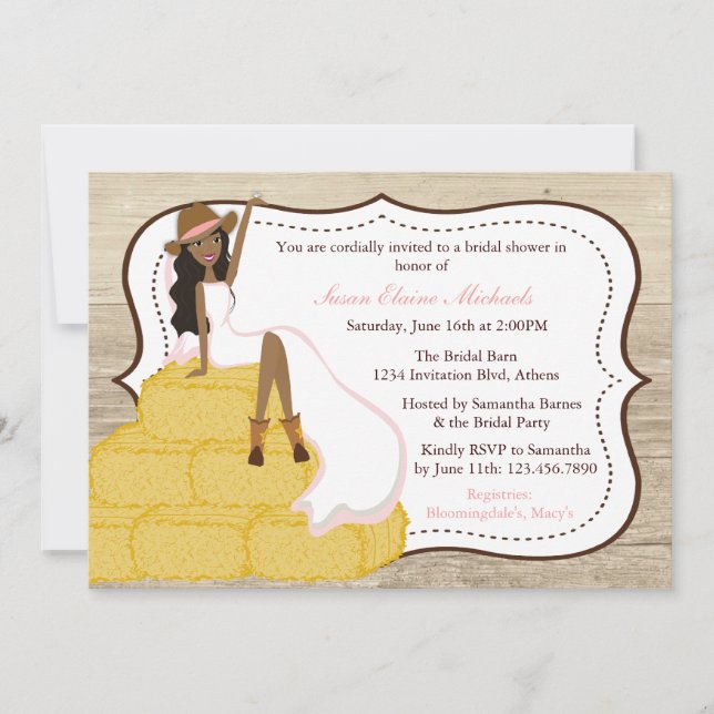 Invitation Fête de la mariée rose chic de jeune mariée de (Devant)
