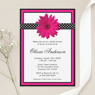 Invitation Fête de la mariée rose de pois de noir de