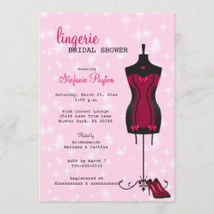 Invitation Fête de la mariée rose et noire de lingerie de