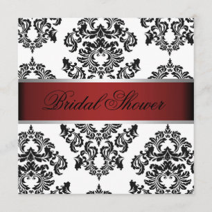 Invitation Fête de la mariée rouge et noire de damassé
