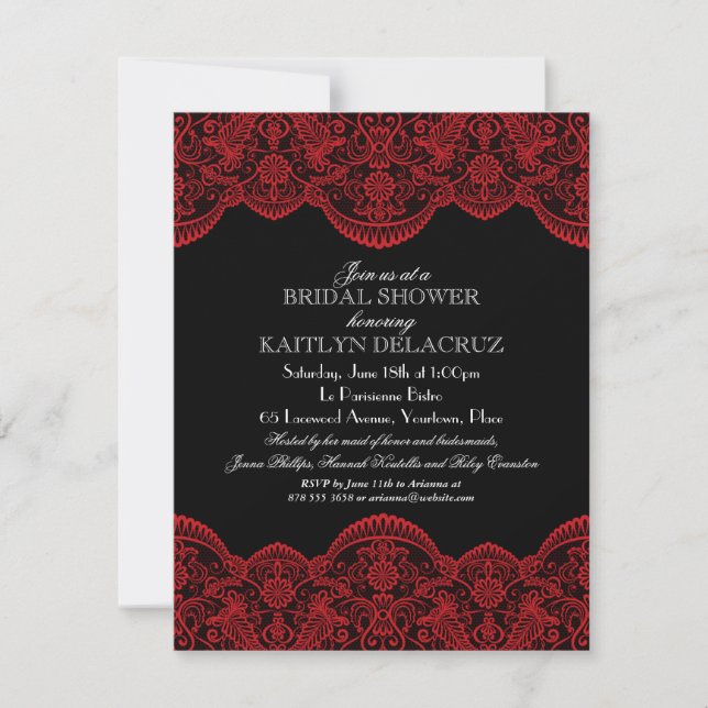 Invitation Fête de la mariée rouge pure 2 de dentelle (Devant)