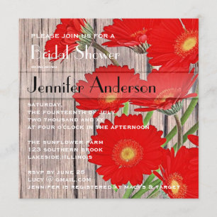 Invitation Fête de la mariée rustique de pays de Gerbera de
