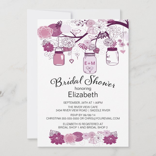 Invitation Fête de la mariée rustique de pot de maçon de pays (Devant)