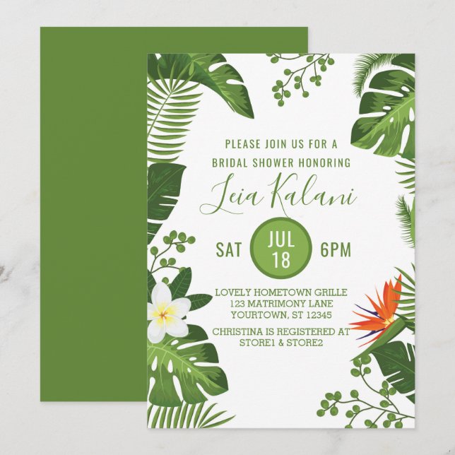 Invitation Fête de la mariée tropicale de palmettes (Devant / Derrière)
