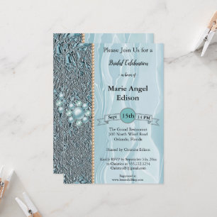 Invitation Fête de la mariée Turquoise Blue Foil & Silk & Pea