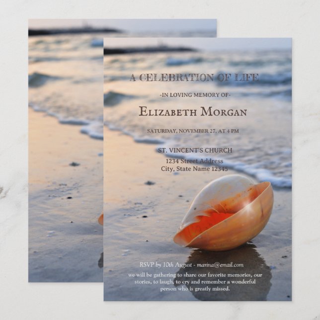 Invitation Fête de la Mer Coquillage de Plage Célébration de  (Devant / Derrière)