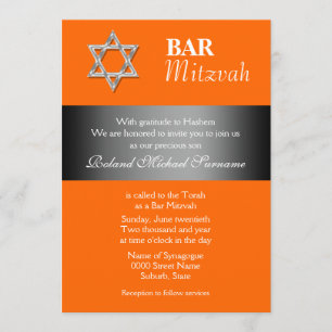 Invitation Fête de la mitzvah du bar gris orange