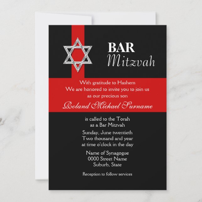 Invitation Fête de la mitzvah rouge noire (Devant)