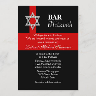 Invitation Fête de la mitzvah rouge noire