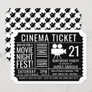 Invitation Fête de la nuit, Billets de cinéma, Fête d'anniver