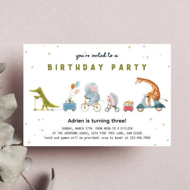 Invitation Fête de la Parade des animaux mignons Anniversaire (Créateur téléchargé)