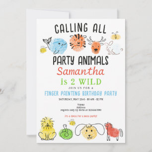 Invitation Fête de la peinture sur doigt Animaux Fête d'anniv