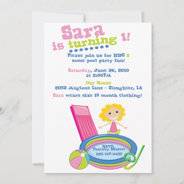 Invitation Fête de la piscine (Devant)