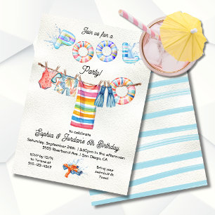 Invitation Fête de la piscine Clothesline