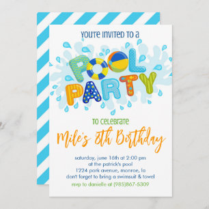 Invitation Fête de la piscine d'anniversaire