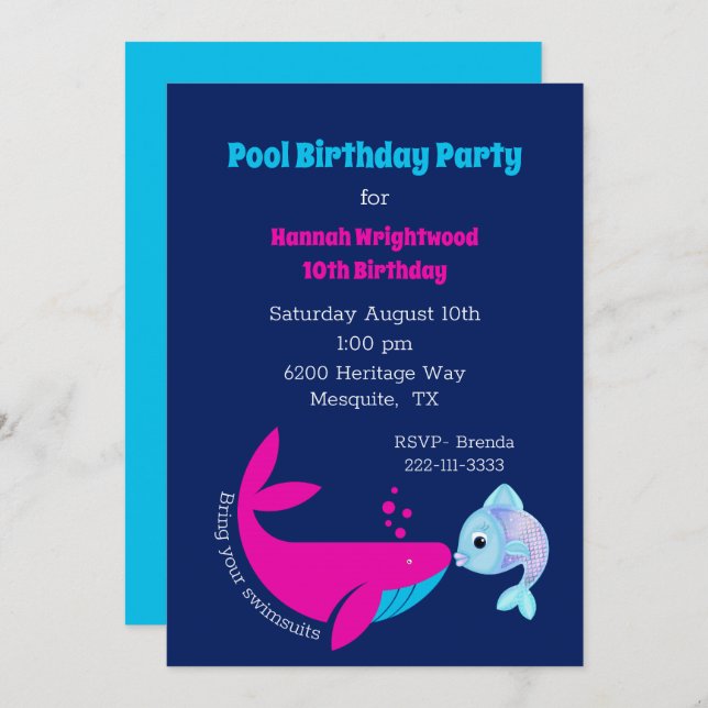 Invitation Fête de la piscine d'anniversaire coloré (Devant / Derrière)