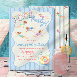 Invitation Fête de la piscine d'anniversaire de Preppy