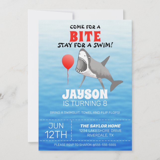 Invitation Fête de la piscine d'anniversaire de requins (Devant)