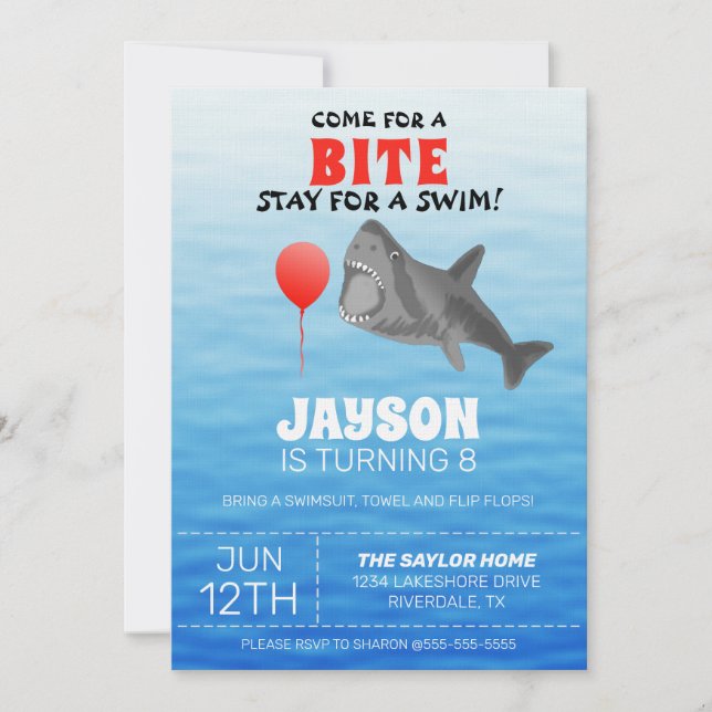 Invitation Fête de la piscine d'anniversaire de requins (Devant)