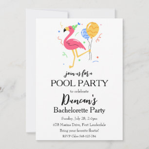 Invitation fête de la piscine de bachelorts tropicaux