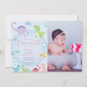 Invitation fête de la piscine de dinosaure photo anniversaire