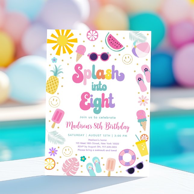 Invitation Fête de la piscine de huit filles Anniversaire d'é (Créateur téléchargé)