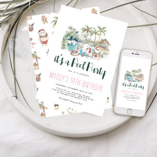 Invitation Fête de la piscine de Noël tropicale Anniversaire