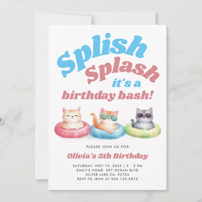Invitation Fête de la piscine de Splish Fille Anniversaire (Devant)